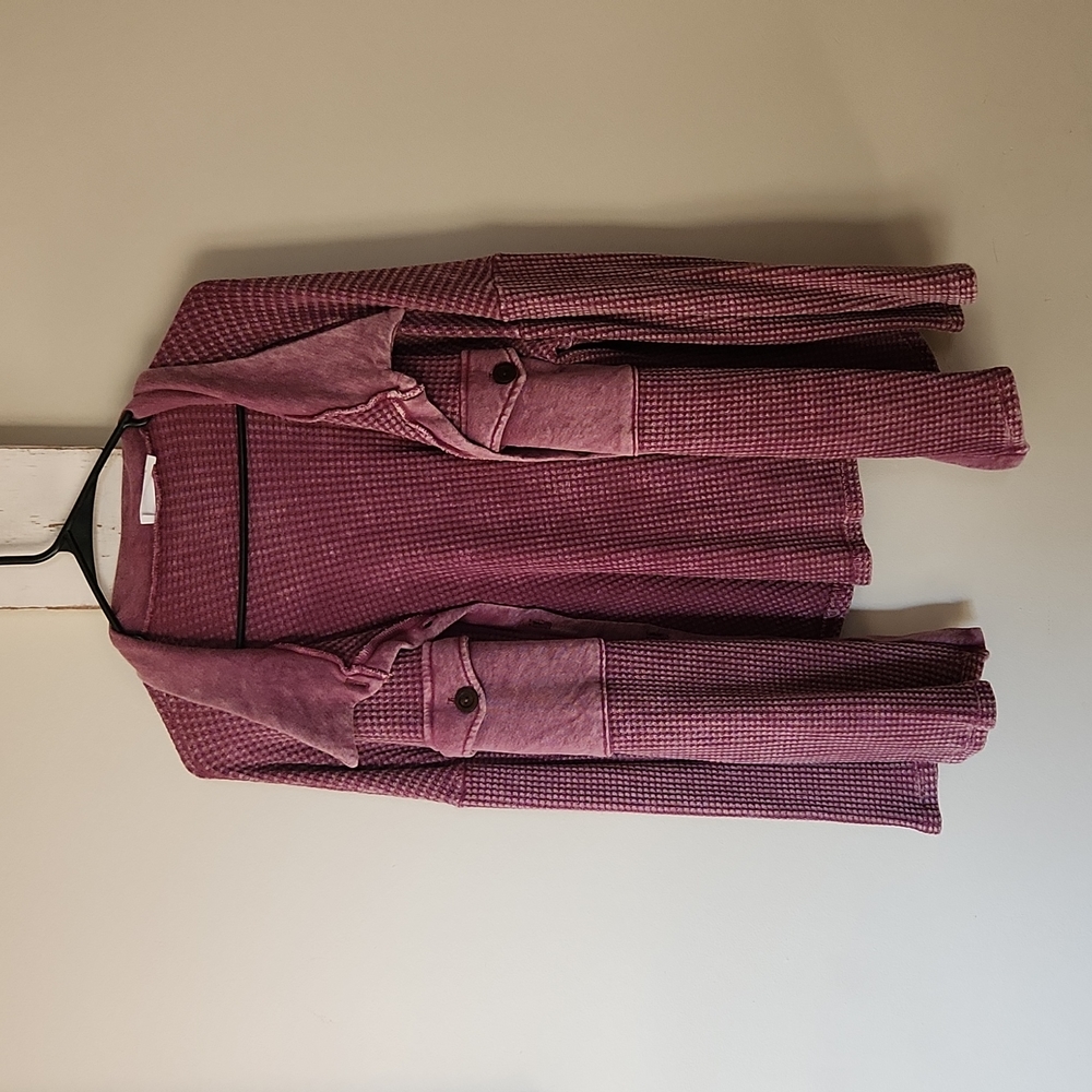 Waffle knit button up